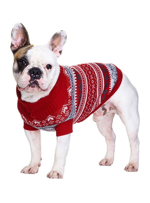 Red Fair Isle Vintage Sweater - Strikket Hundegenser