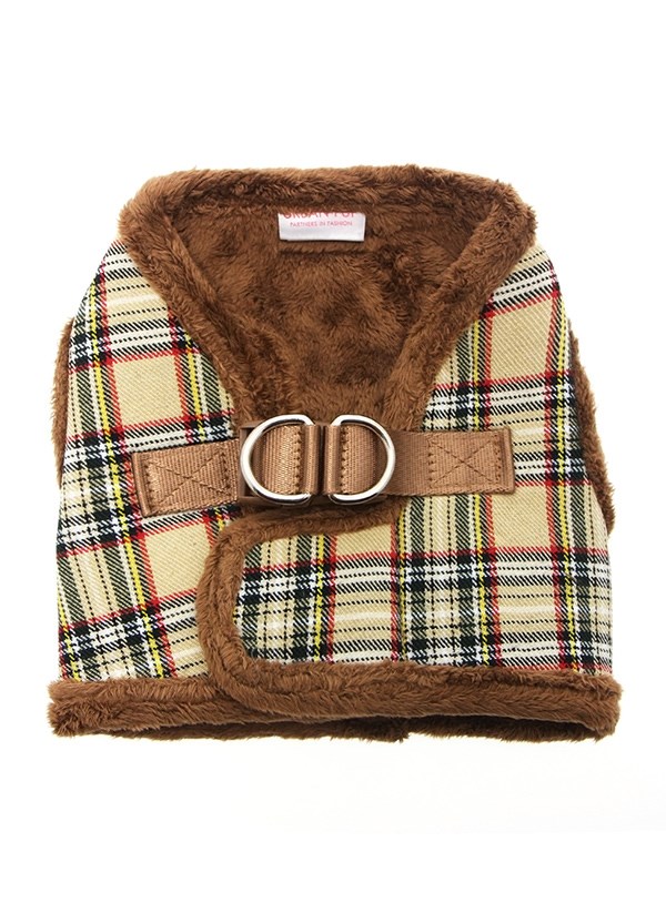 Luxury Fur Lined Brown Tartan - Hundesele