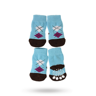 Blue/black Argyle - Hundesokker Med Antiskli