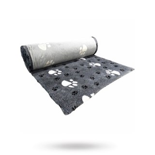 Companion Profleece Hundeteppe - Grå/sort Med Poter 100x75 Cm