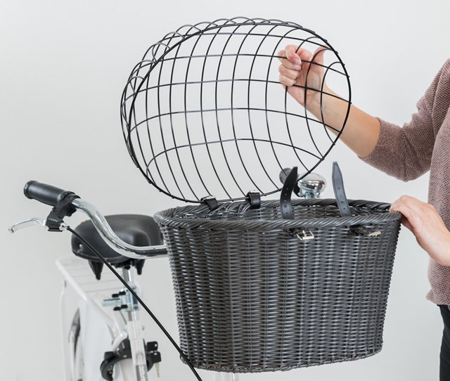 Sykkelkurv Til Styret med Gitter - Grå Rotting Max 5kg