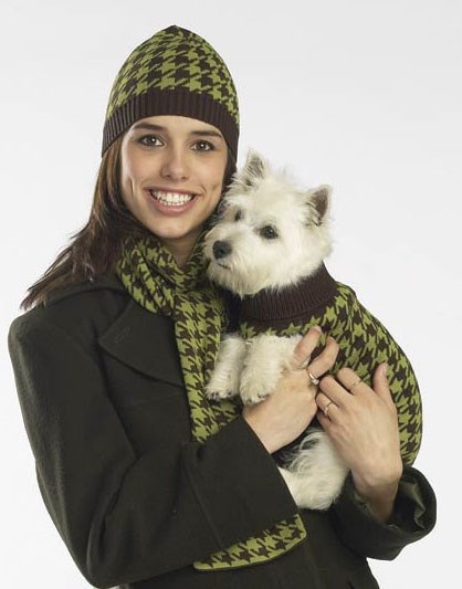 ESC Oxford Houndstooth Hat and Scarf Matchende Sett - Grønn/Brun