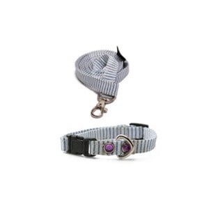 Original Stripete Halsbånd + Kobbel Blå