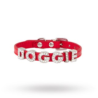 Personlig Hundehalsbånd Glitter Rød