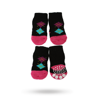 Black/pink Argyle - Hundesokker Med Antiskli