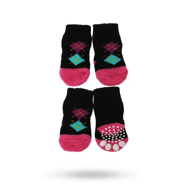 Black/Pink Argyle - Hundesokker med antiskli