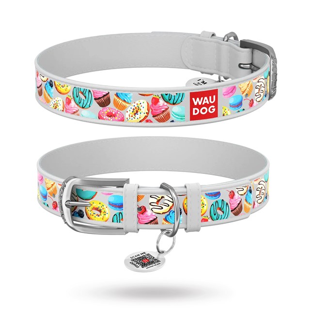 Waudog Donut - Lærhalsbånd Hvit